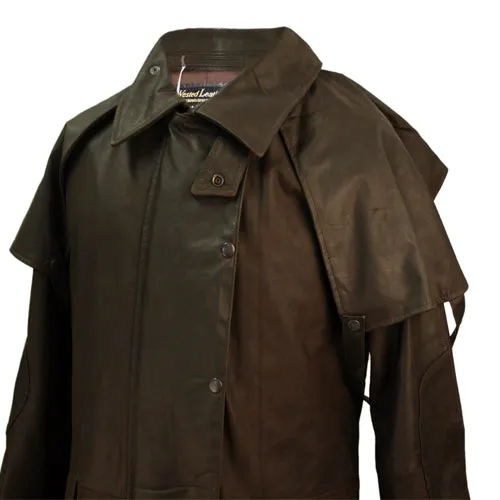 Australian Full Length Duster Outback Coat in Nubuck Cowhide Leather