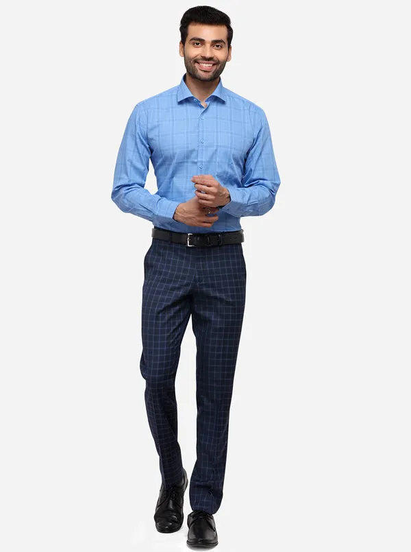 Azure Blue Checked Regular Fit Formal Shirt | JadeBlue