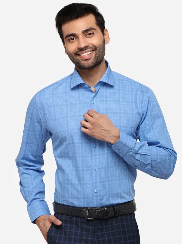 Azure Blue Checked Regular Fit Formal Shirt | JadeBlue