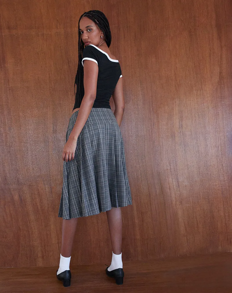 Bitha Crop Top in Black with White Piping