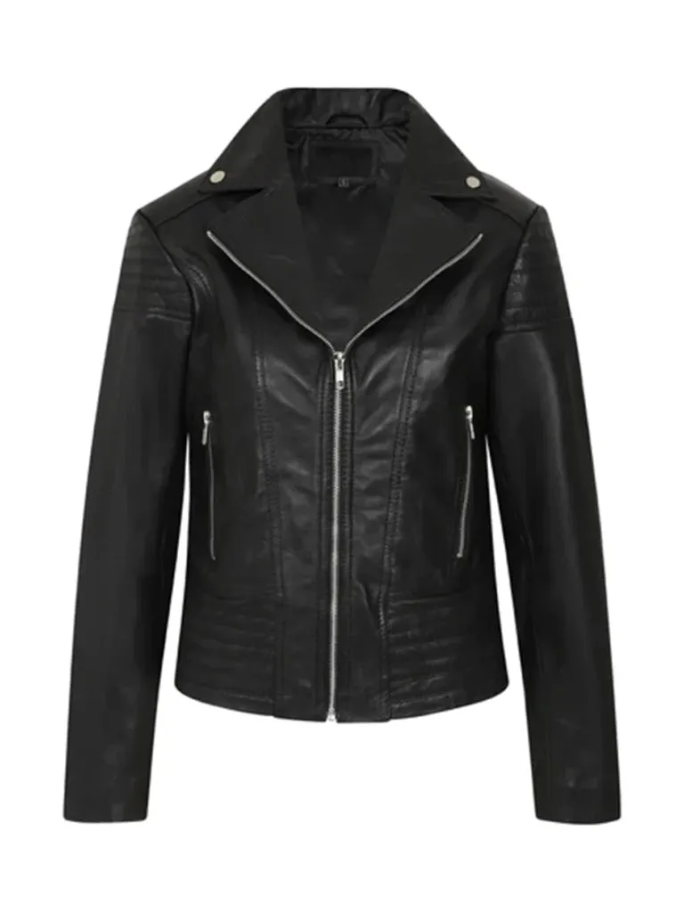 Black Biker Bold Lined Genuine Leather Jacket