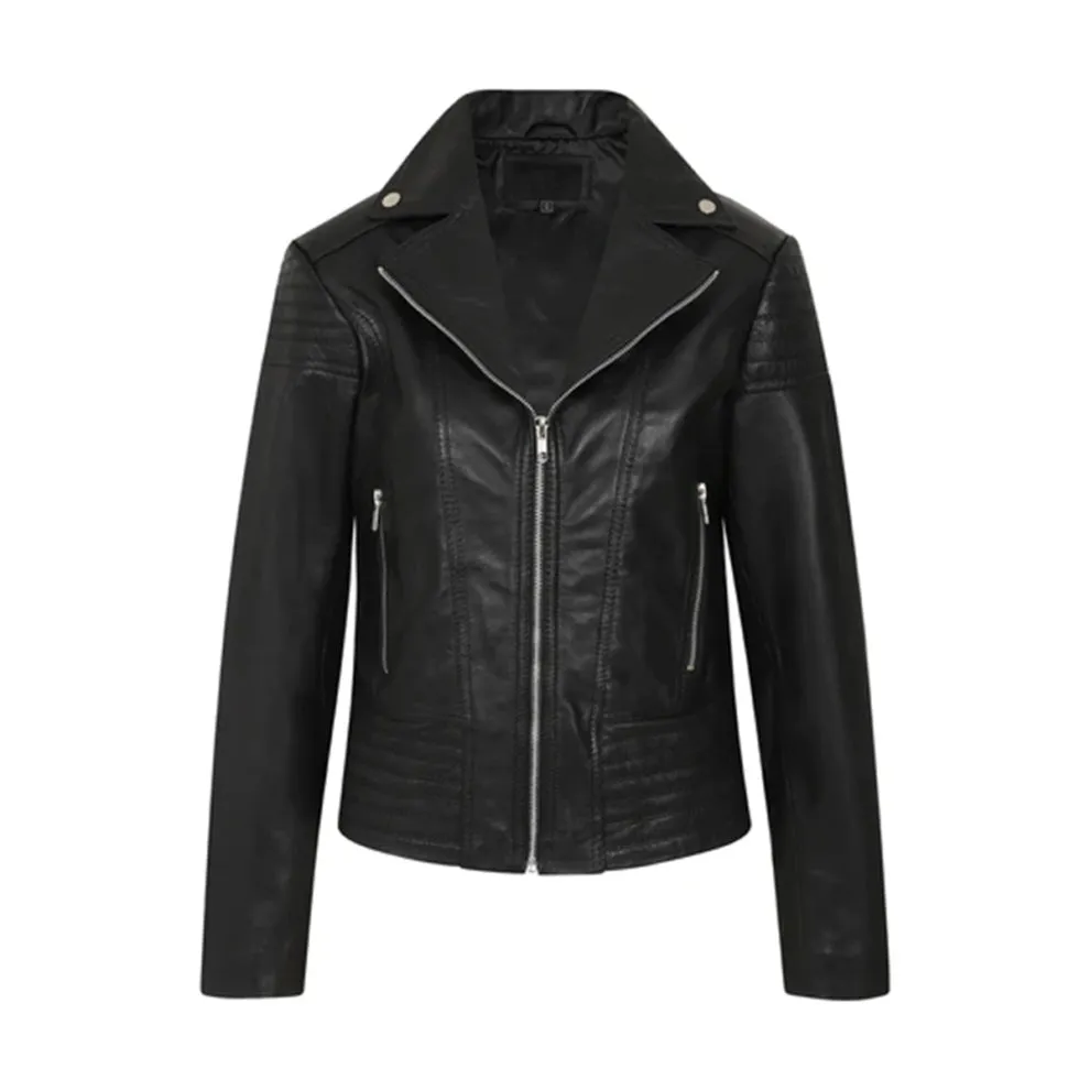 Black Biker Bold Lined Genuine Leather Jacket