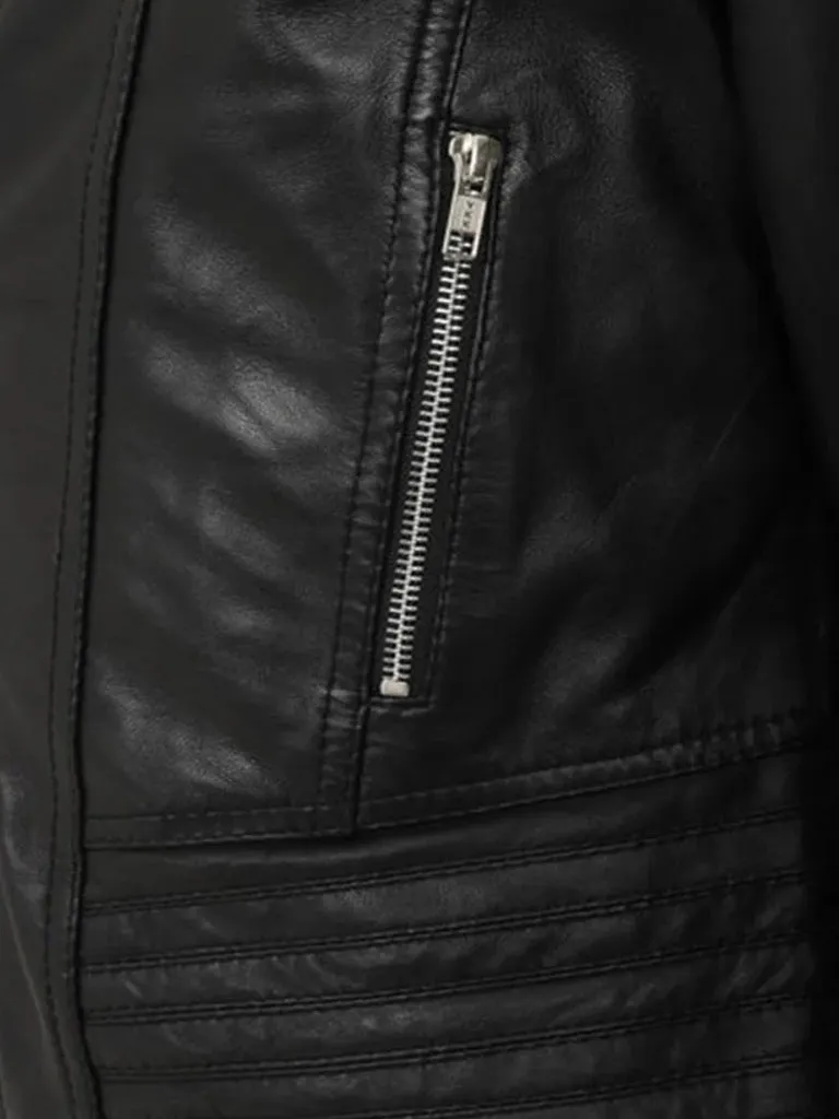 Black Biker Bold Lined Genuine Leather Jacket