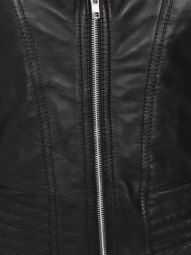 Black Biker Bold Lined Genuine Leather Jacket