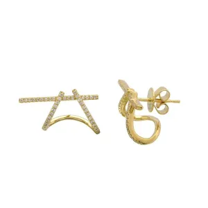 Cage Lobe Line Bar Cuff Stud Earrings