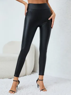 Chic Faux Leather Skinny Leggings Stylish High Waist Stretchy Pants