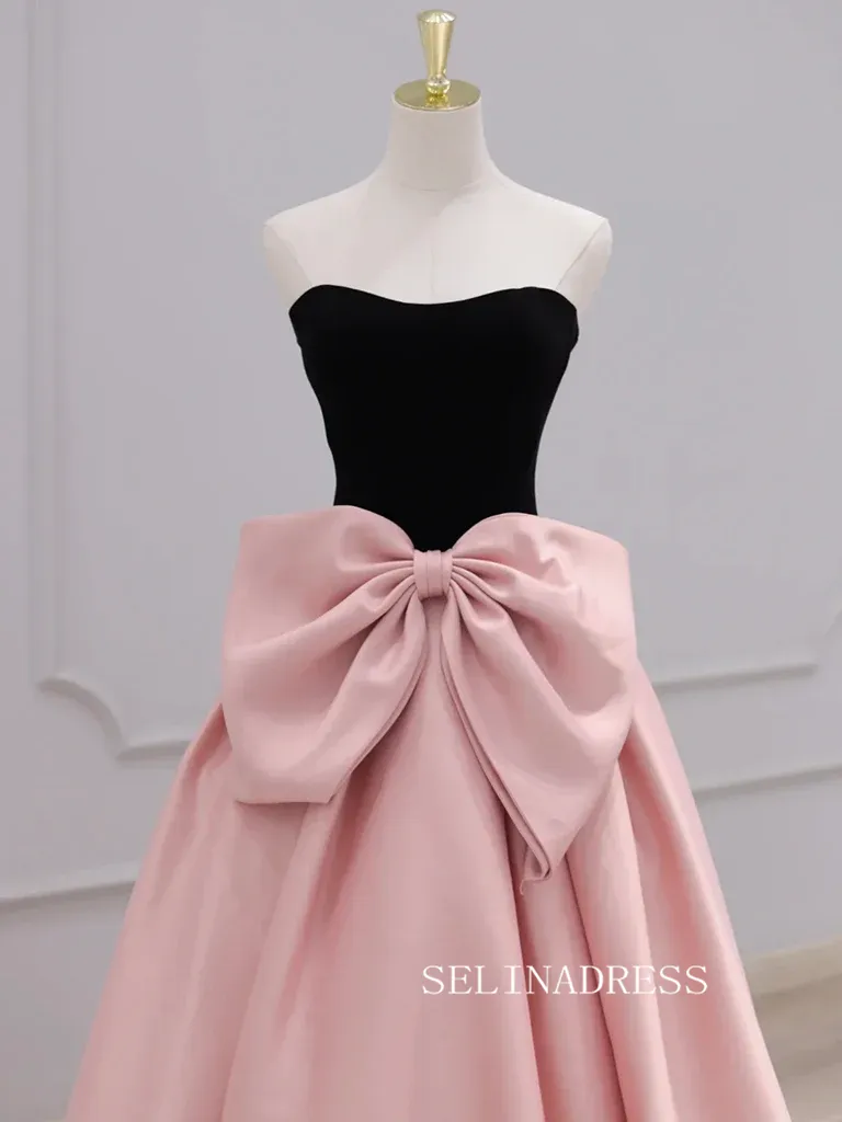 Chic Satin Sweetheart Black Pink Short Prom Dress Simple Homecoming Dress #TKL2123