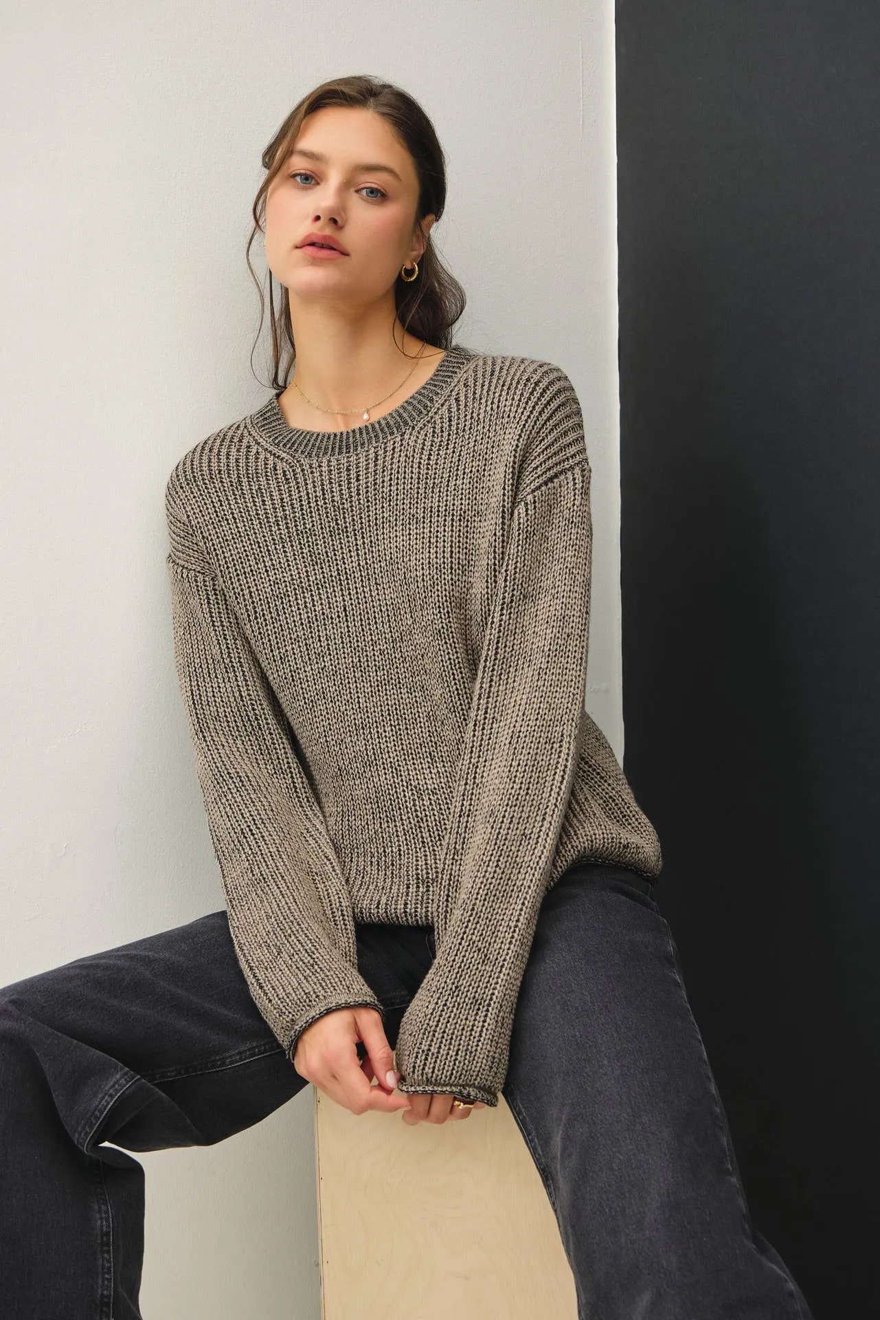 CHUNKY ACID WASH KNIT SWEATER