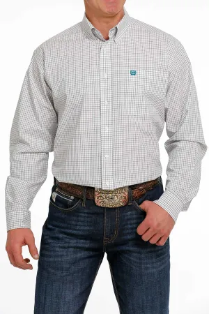 Cinch Mens Plaid Buttoned Down Western L/S Shirt - White/Teal/Grey - MTW1105506