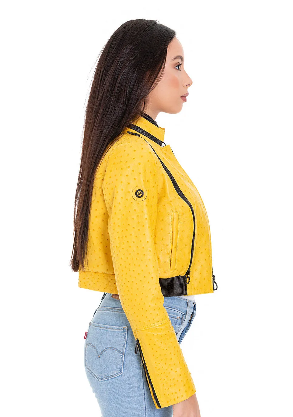 Comly Yellow Ostrich Leather Women Jacket