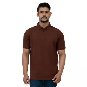 Cotstyle Cotton Fabrics Polo Short Length Plain Half Sleeve Casual & Daily Wear Men's T Shirts - Pack of 1 - Brown Colour