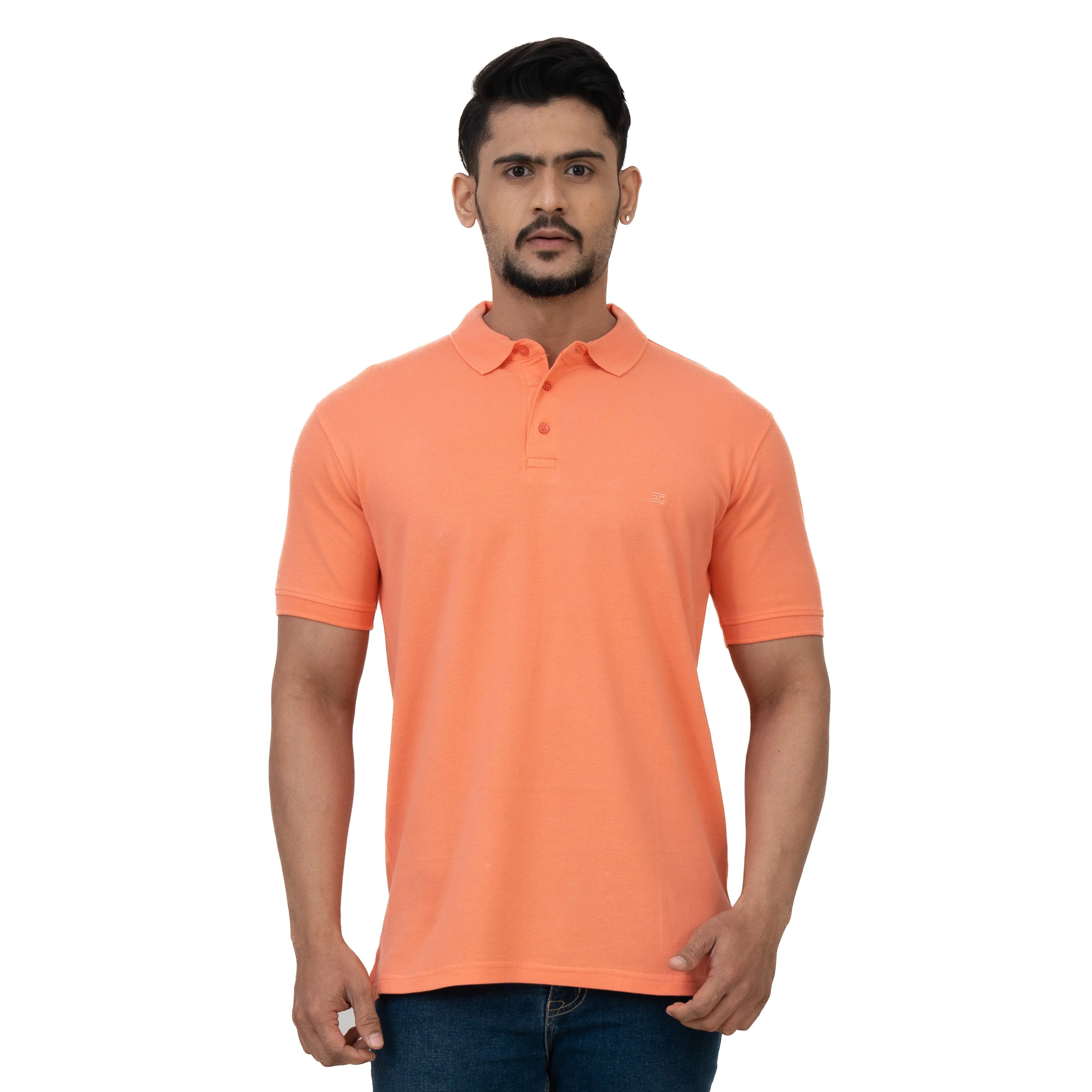 Cotstyle Cotton Fabrics Polo Short Length Plain Half Sleeve Casual & Daily Wear Men's T Shirts - Pack of 1 - Fusion Coral Colour