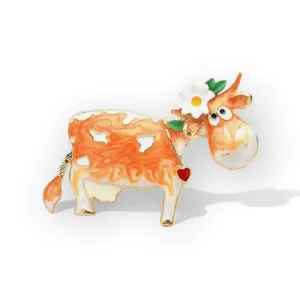 Cute Cow With Daisy Enamel brooch