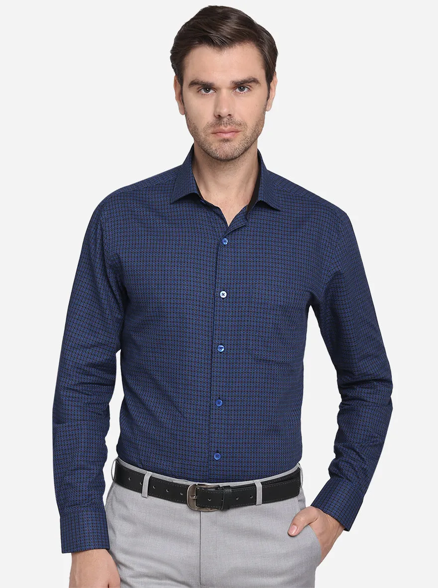 Dark Blue & Black Dobby Slim Fit Formal Shirt | Metal