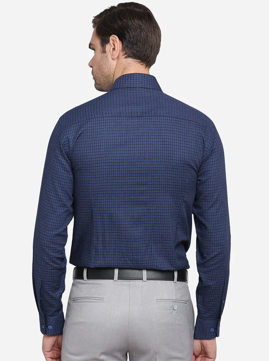 Dark Blue & Black Dobby Slim Fit Formal Shirt | Metal