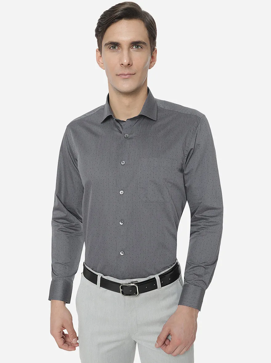 Dark Grey Printed Regular Fit Formal Shirt | Greenfibre