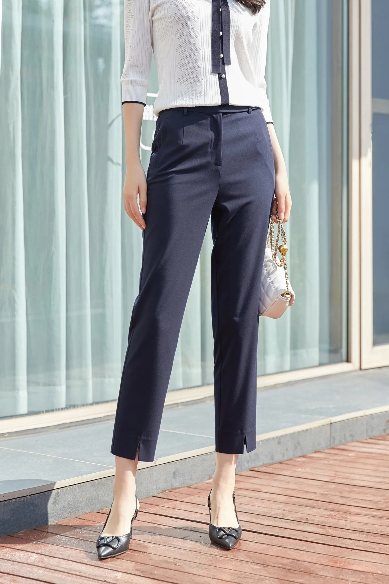 Davy Blue Slim-fit Straight Leg Pants