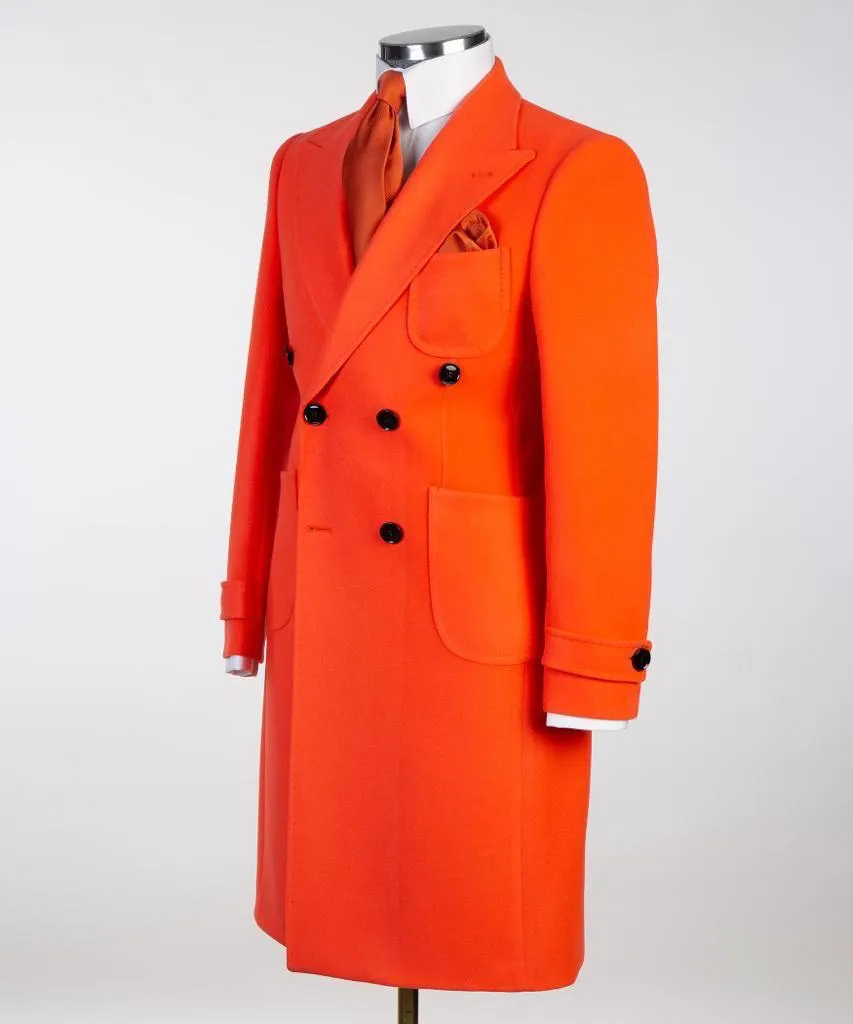 Double-Breasted Orange Long Coat