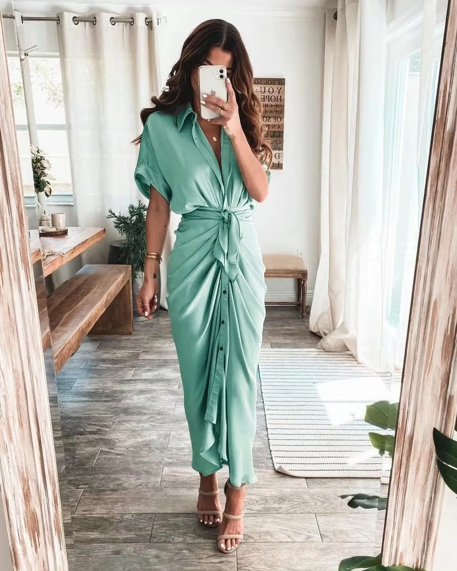 Dunnmall Chic Chic Tie Maxi Dress