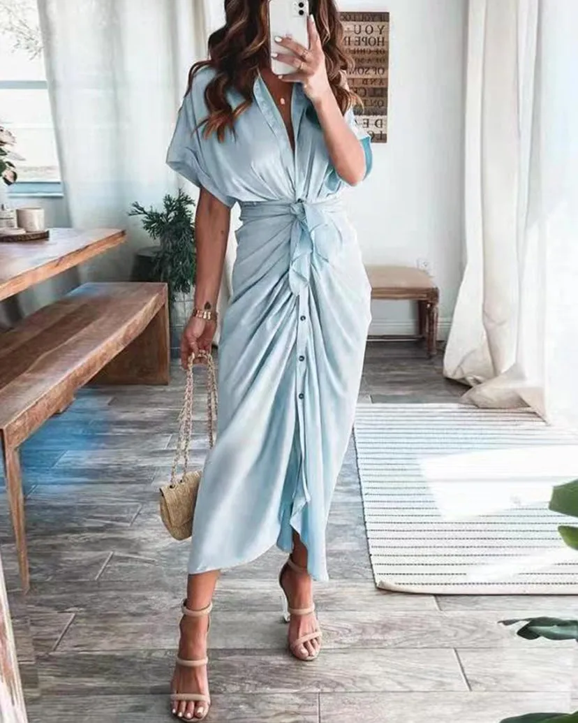 Dunnmall Chic Chic Tie Maxi Dress