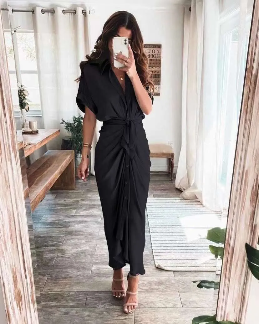 Dunnmall Chic Chic Tie Maxi Dress