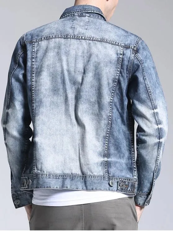 Fashion Button Up Light Wash Denim Jacket