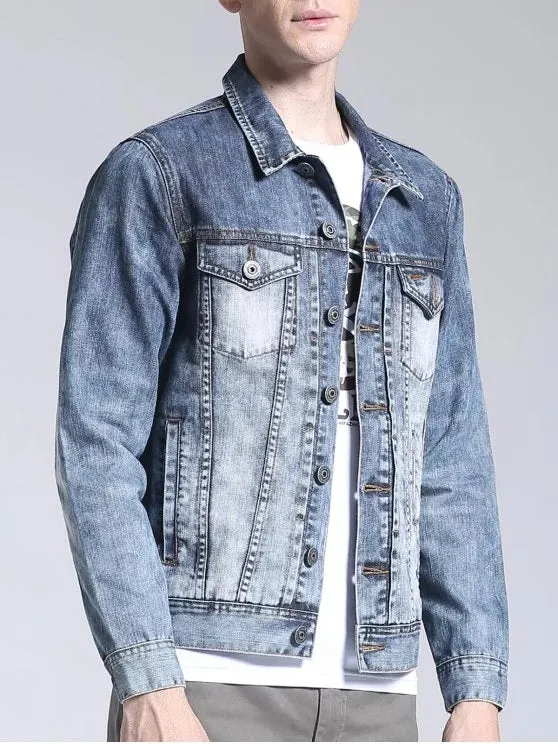 Fashion Button Up Light Wash Denim Jacket