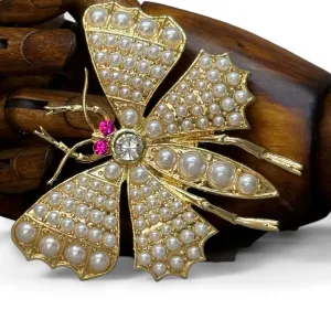 Faux Pearl Statement Butterfly Brooch