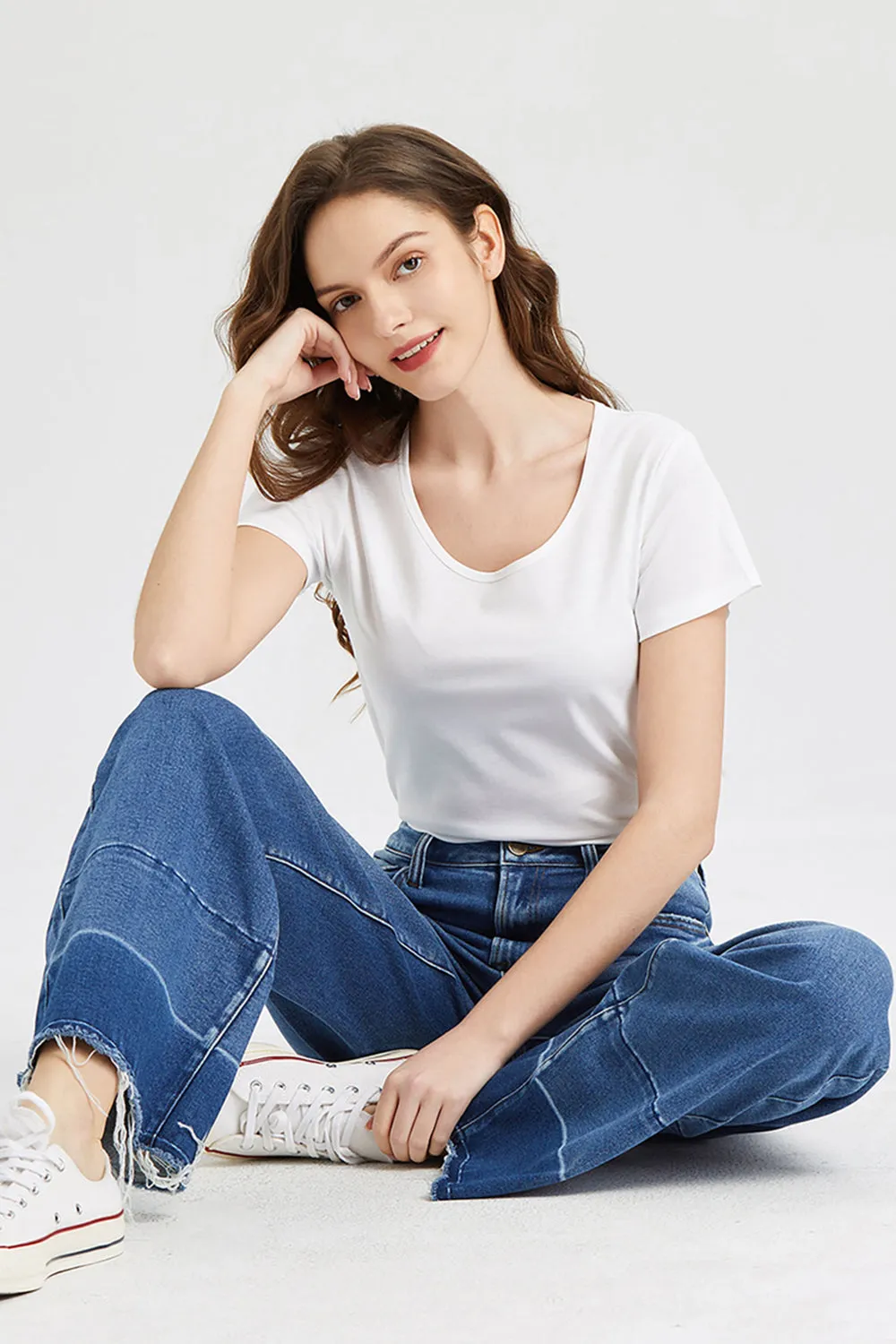 Full Size High Waist Cat's Whisker Wide Leg Mom Jeans