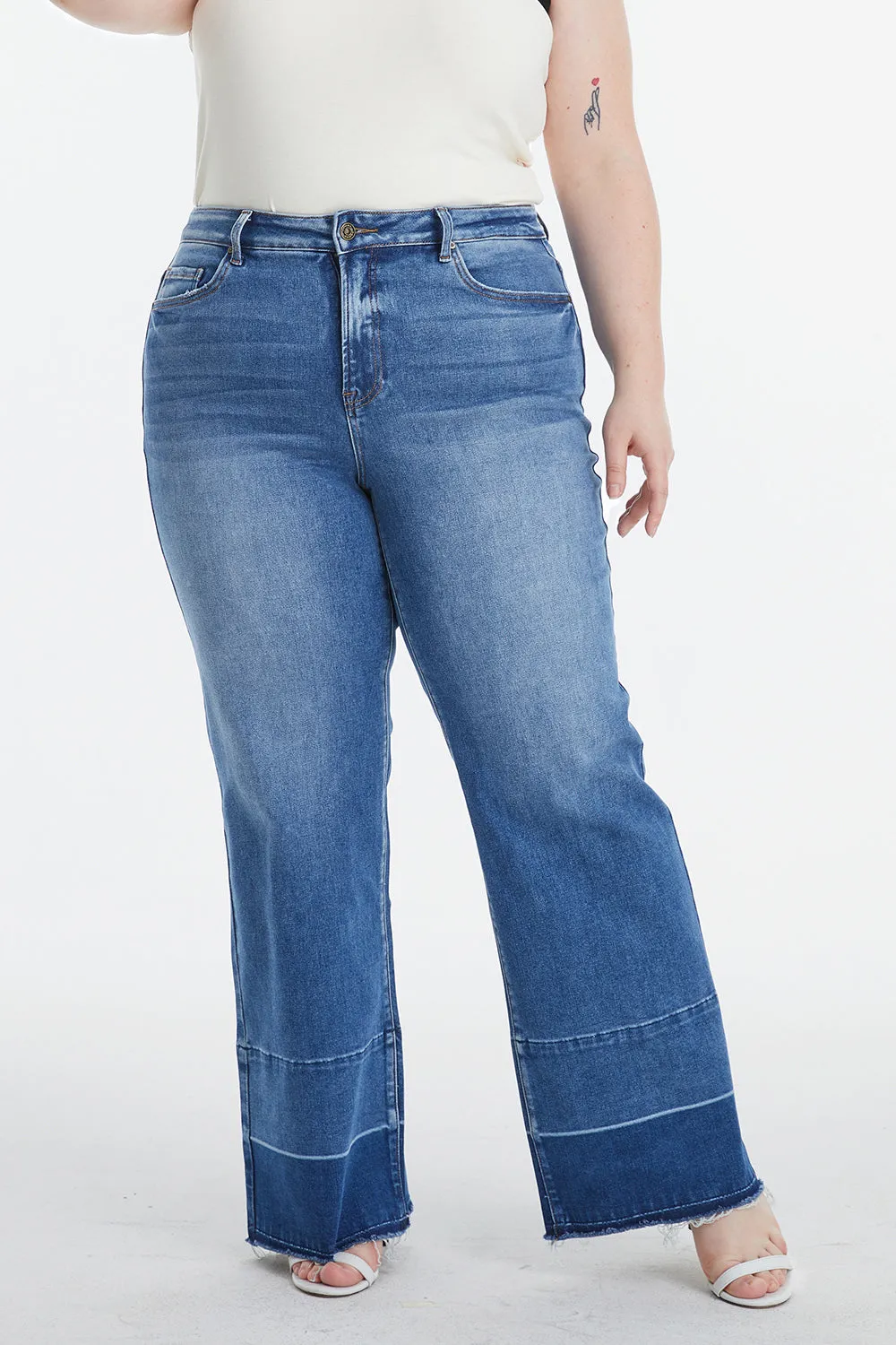 Full Size High Waist Cat's Whisker Wide Leg Mom Jeans