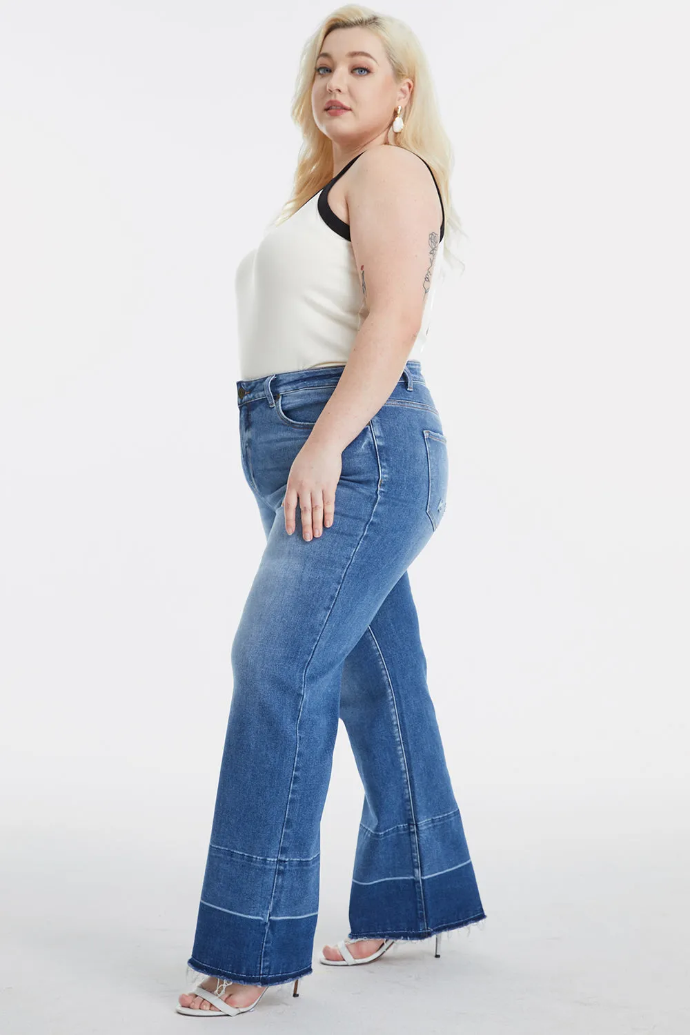 Full Size High Waist Cat's Whisker Wide Leg Mom Jeans