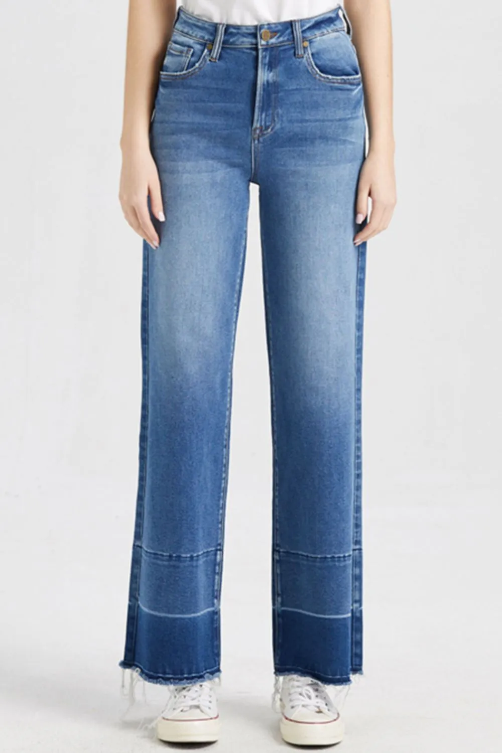 Full Size High Waist Cat's Whisker Wide Leg Mom Jeans