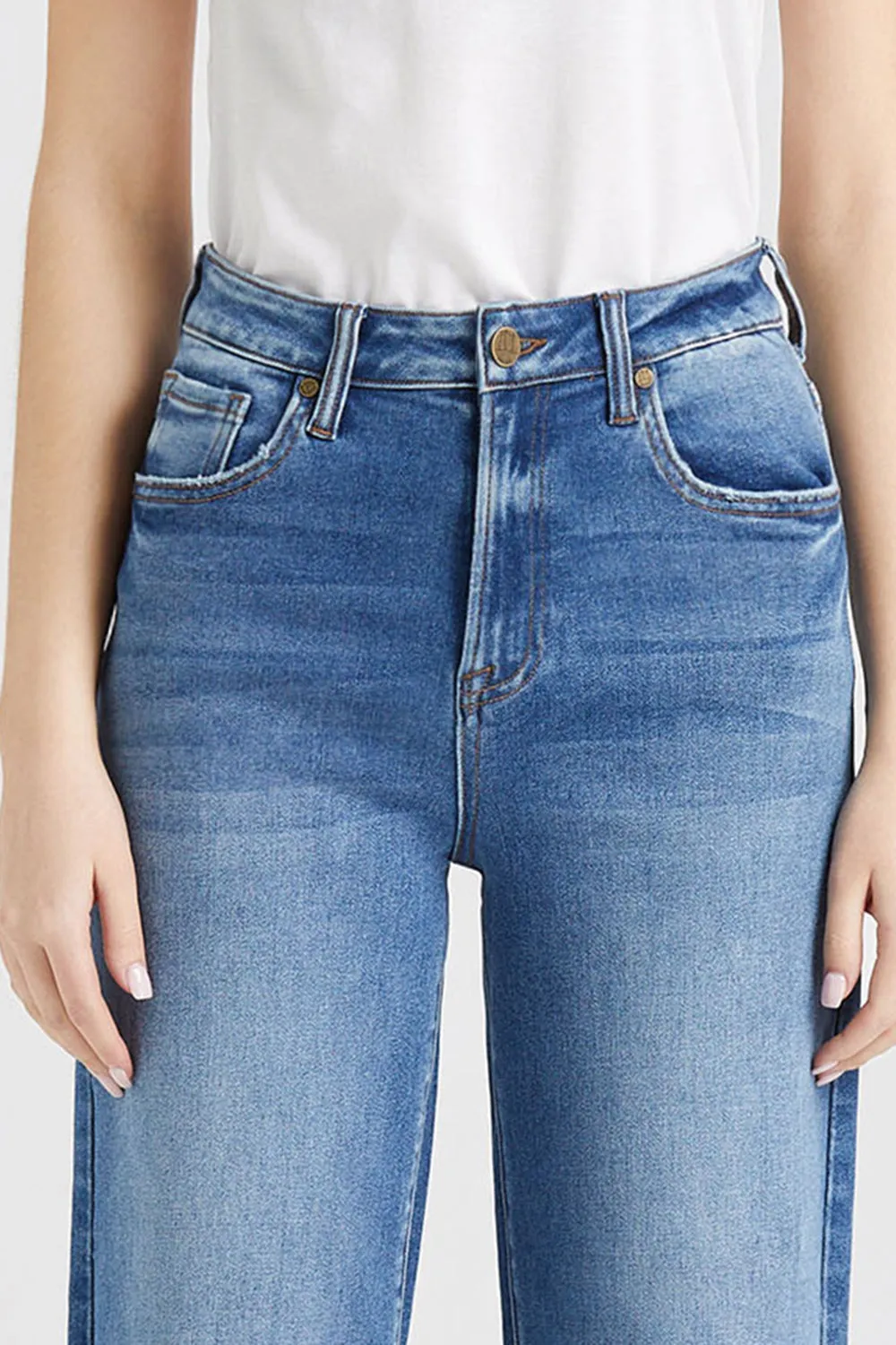 Full Size High Waist Cat's Whisker Wide Leg Mom Jeans