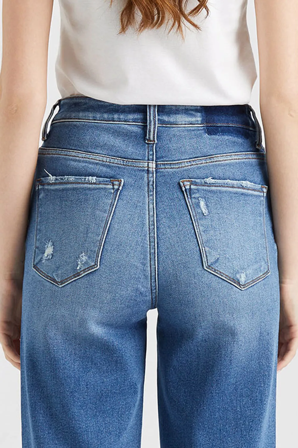 Full Size High Waist Cat's Whisker Wide Leg Mom Jeans