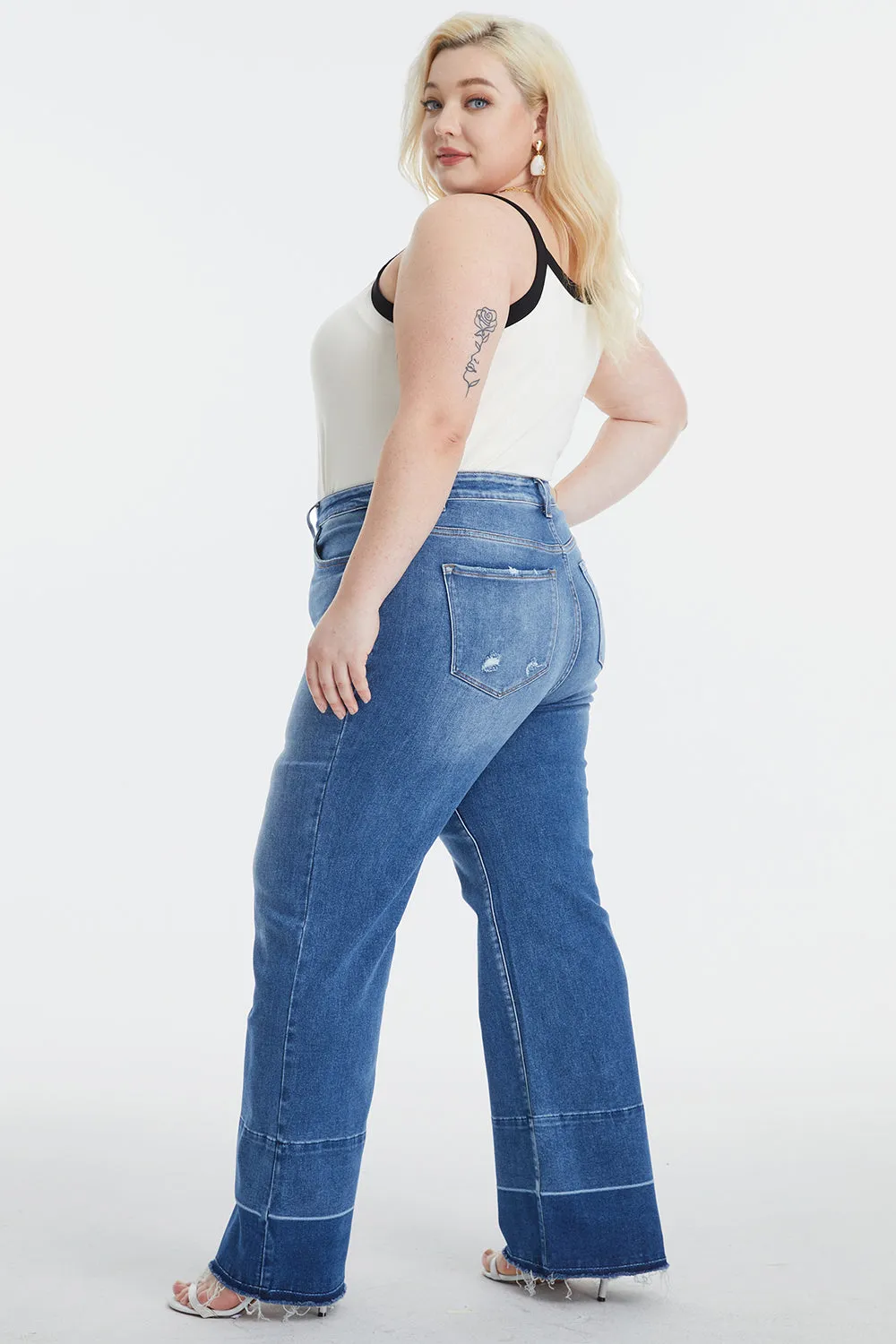 Full Size High Waist Cat's Whisker Wide Leg Mom Jeans