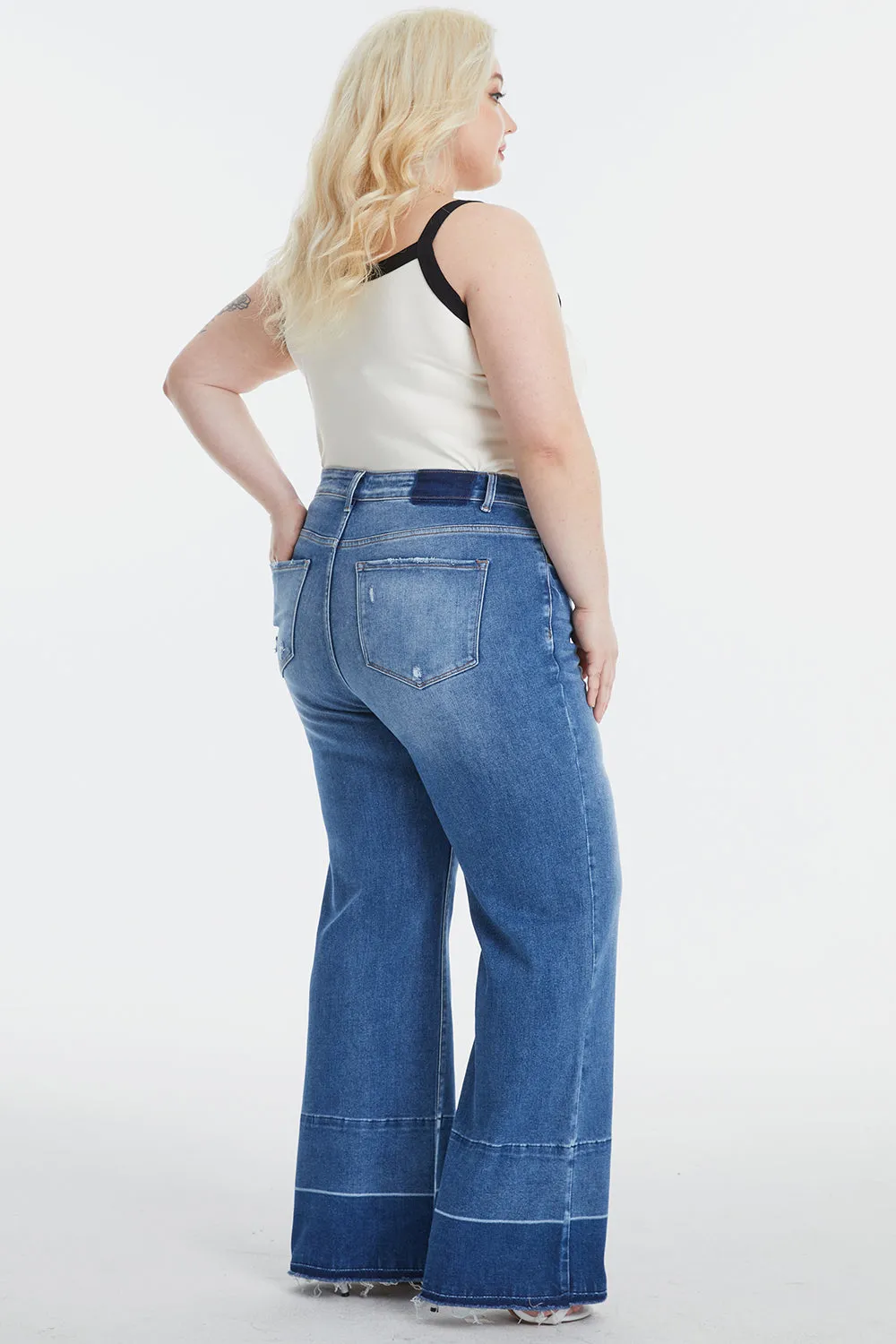 Full Size High Waist Cat's Whisker Wide Leg Mom Jeans