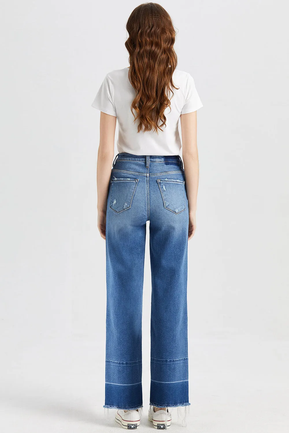 Full Size High Waist Cat's Whisker Wide Leg Mom Jeans