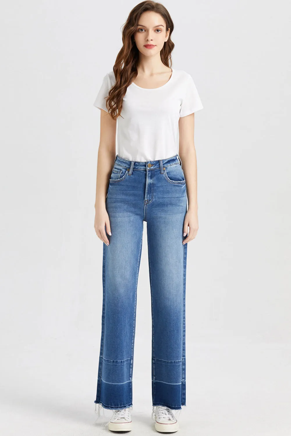 Full Size High Waist Cat's Whisker Wide Leg Mom Jeans