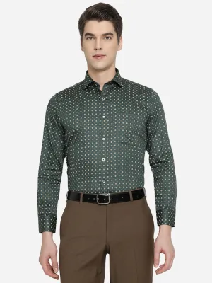 Green & Beige Printed Slim Fit Formal Shirt | Greenfibre