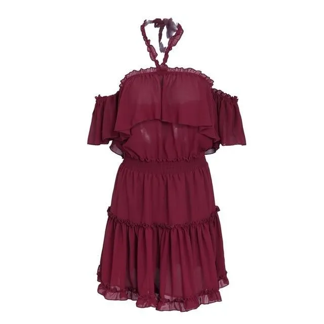 Halter Off Shoulder Summer Ruffle Dress