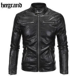 HEE GRAND Spirng Fashion PU Leather Rider Jackets for Men