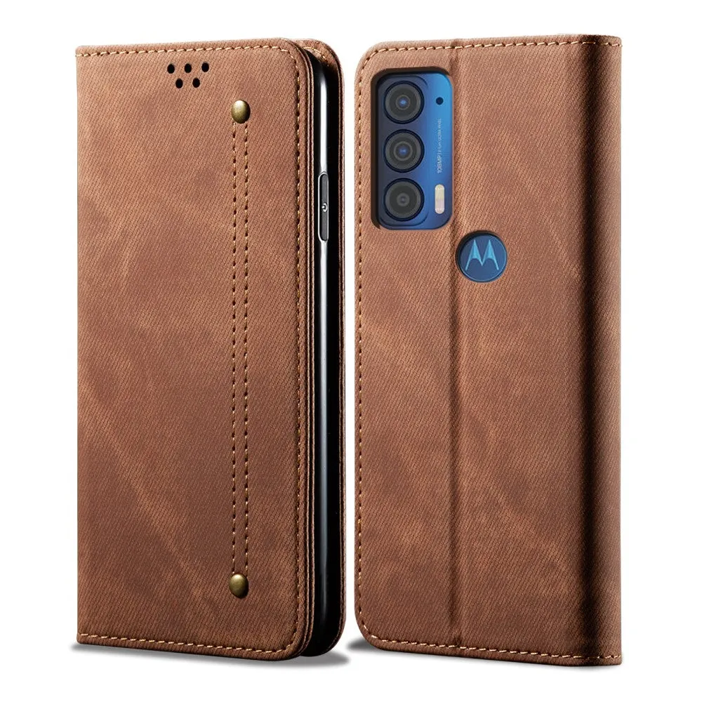 Jeans Motorola Edge (2021) Flip case - Coffee