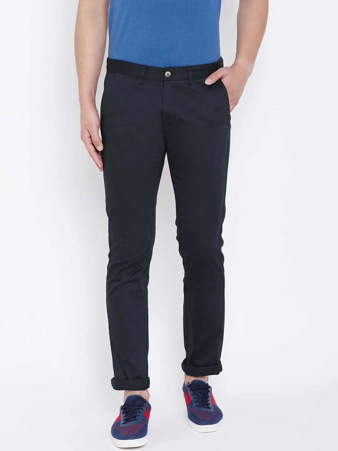 JUMP USA Men Navy Blue Regular Fit Solid Trousers