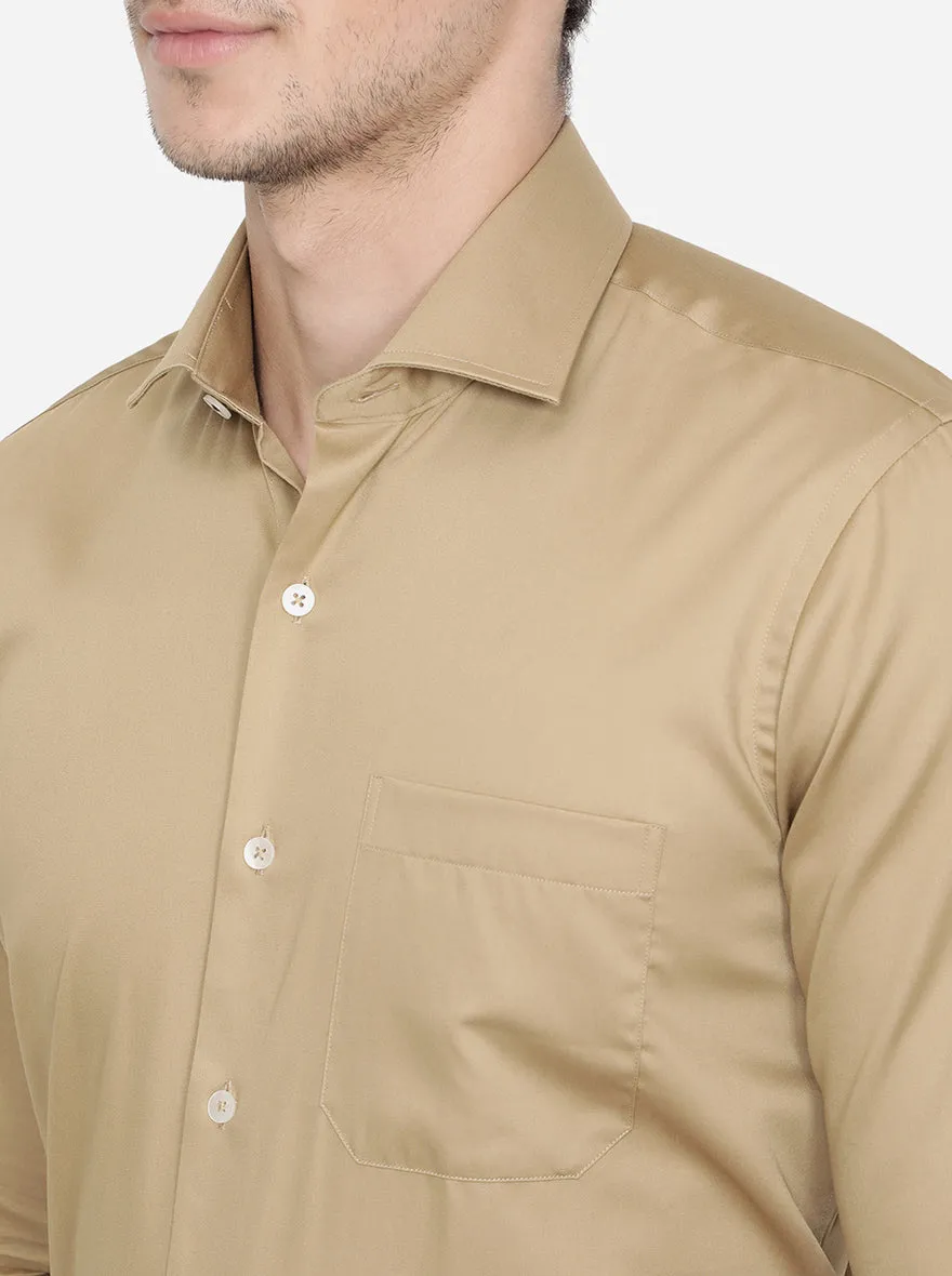 Kahki Solid Slim Fit Formal Shirt | Metal