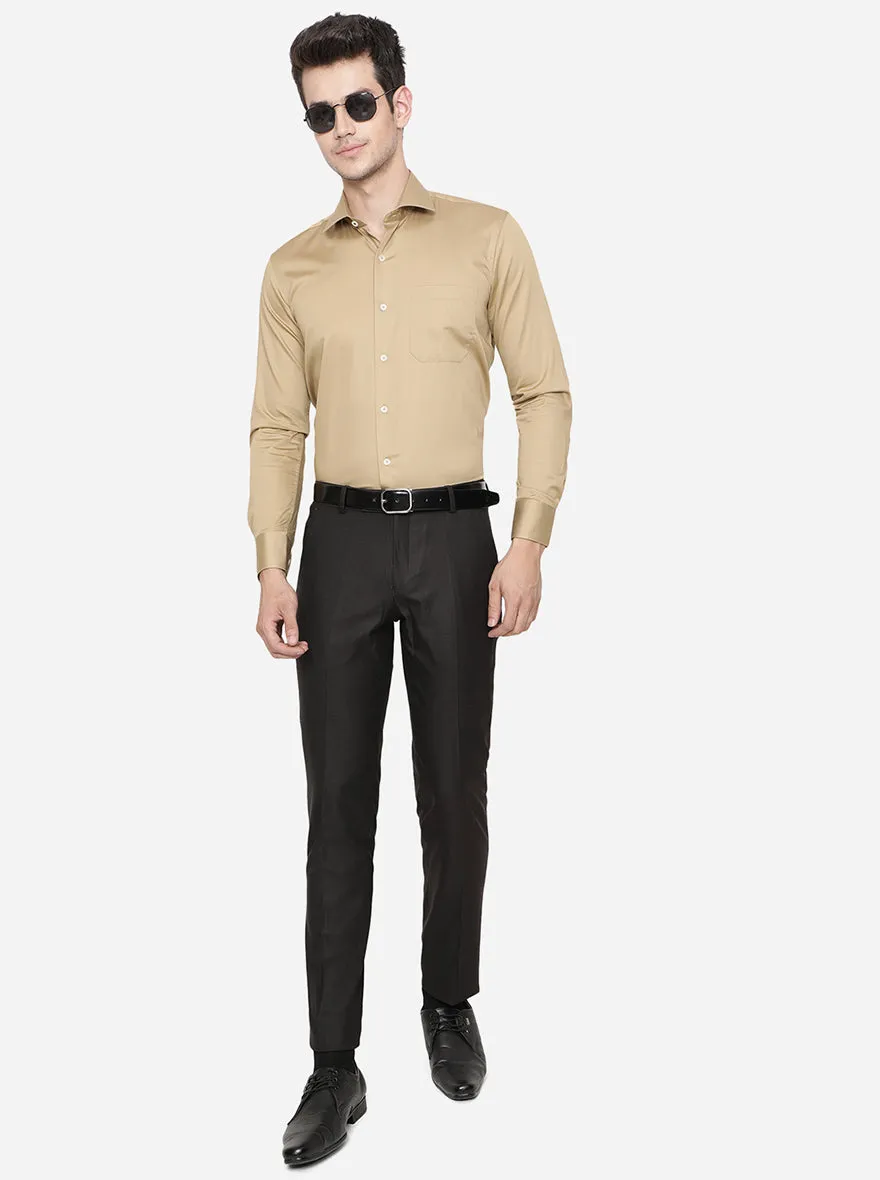 Kahki Solid Slim Fit Formal Shirt | Metal