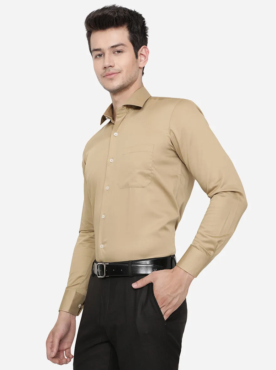 Kahki Solid Slim Fit Formal Shirt | Metal