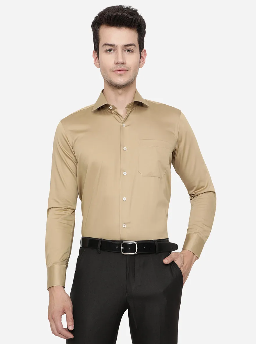 Kahki Solid Slim Fit Formal Shirt | Metal