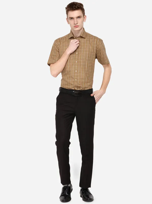 Khaki & Cream Checked Regular Fit Formal Shirt | JadeBlue