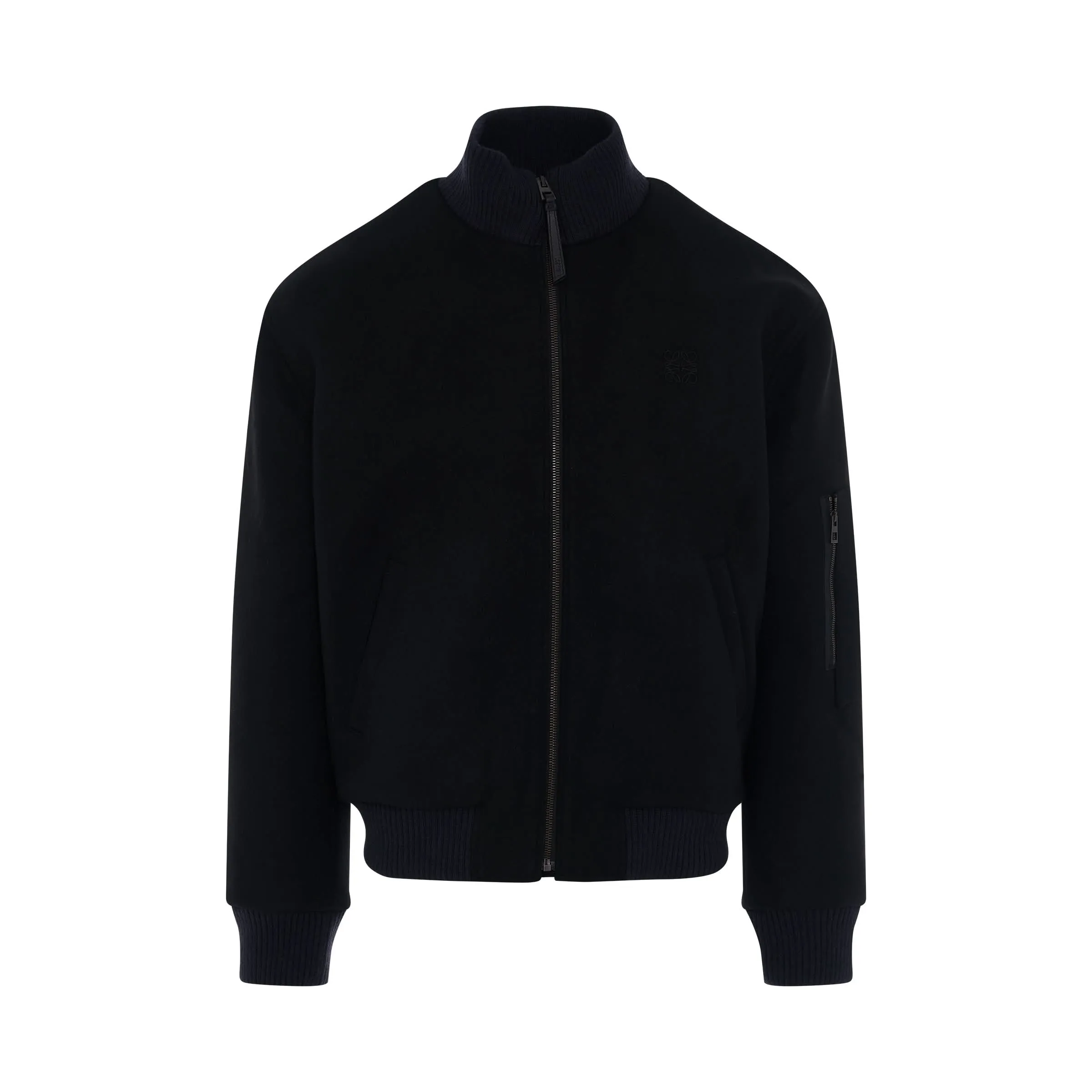 Knitted Back Bomber Jacket in Black