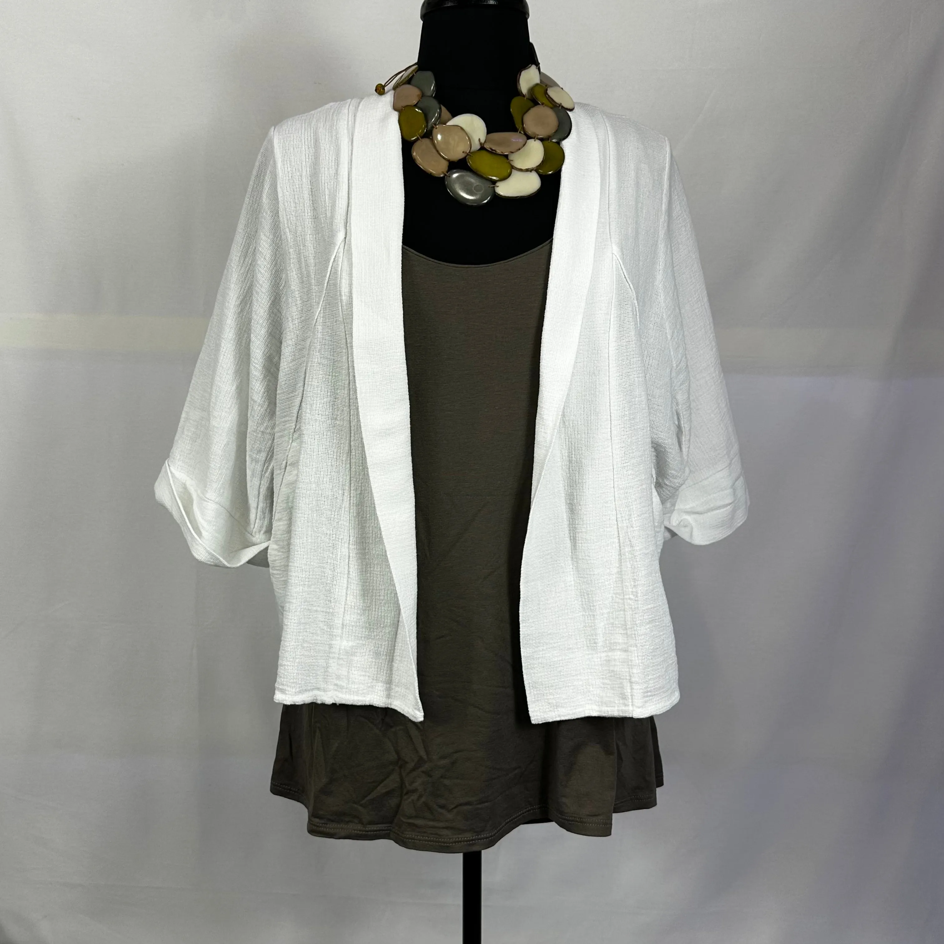 Linen/Cotton Blend Kimono Open Jacket